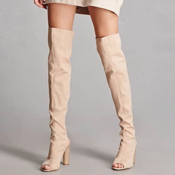 Forever 21 Shoes - Nude Over-the-Knee Cutout Sock Boots